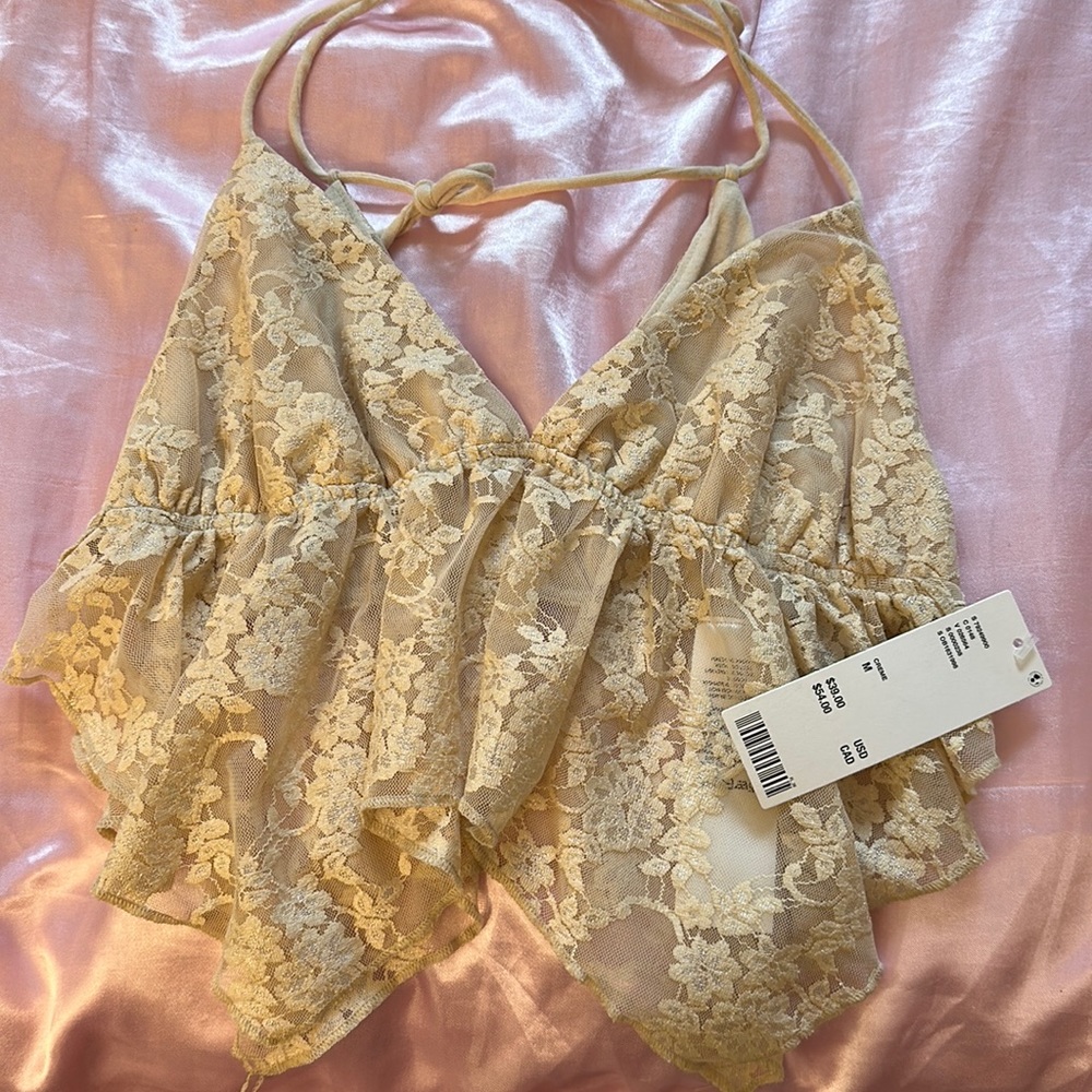 urban outfitters UO Tabatha Allover Lace Babydoll Cami cream M medium
